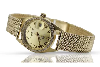 Ceas de damă de aur 14K, Geneva Quartz lw078ydg&lbw003y