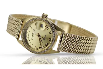 Galben 14k 585 de aur doamnă ceas Geneve ceas lw078ydg&lbw003y