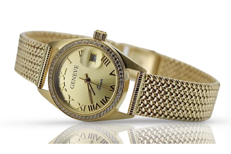 Ceas de damă de aur 14K, Geneva Quartz lw078ydg&lbw003y