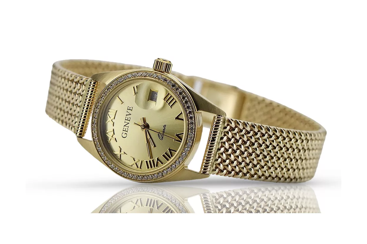 Ceas de damă de aur 14K, Geneva Quartz lw078ydg&lbw003y