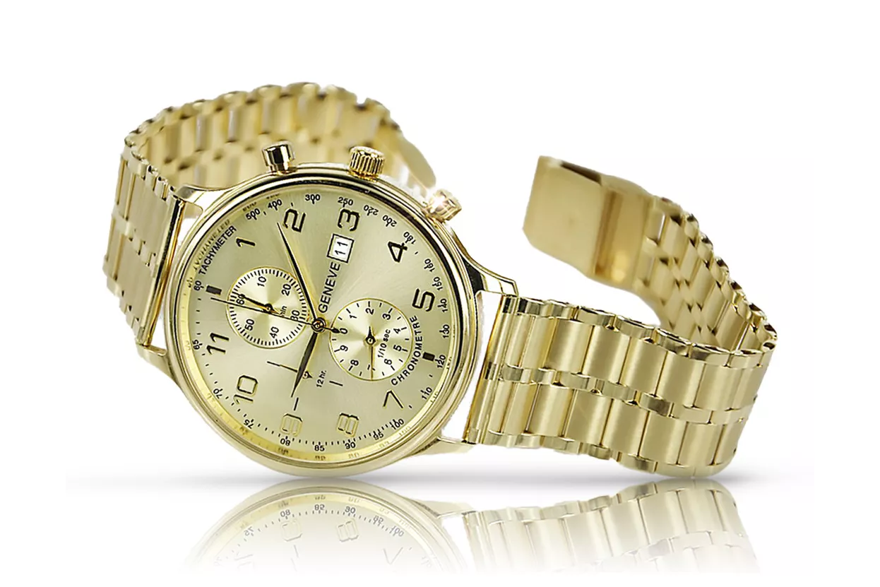 желтый 14k 585 золото мужские часы Geneve mw005y&mbw007y