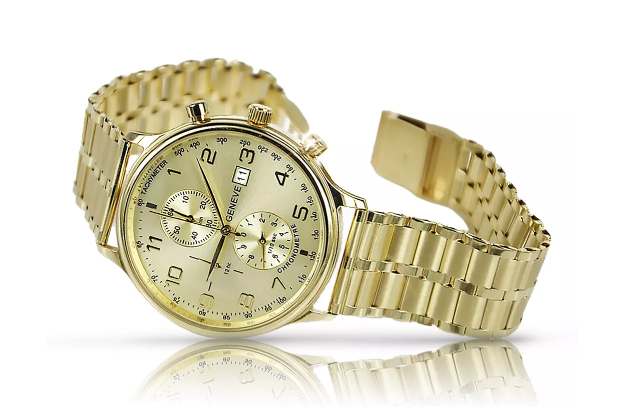 Жълт 14k 585 златен мъжки часовник Geneve mw005y&mbw007y