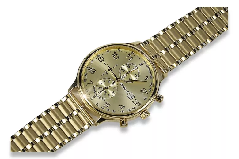 Жовтий 14k 585 золотий чоловічий годинник Geneve mw005y&mbw007y