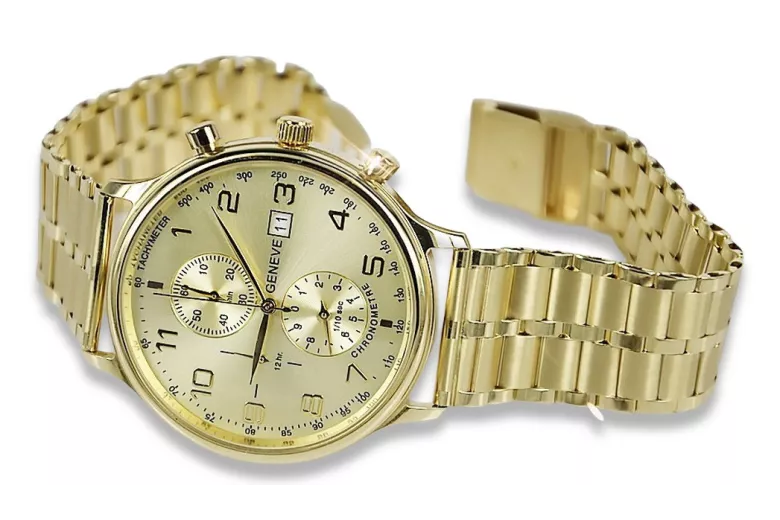 Жовтий 14k 585 золотий чоловічий годинник Geneve mw005y&mbw007y