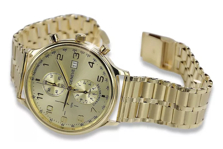 Жълт 14k 585 златен мъжки часовник Geneve mw005y&mbw007y