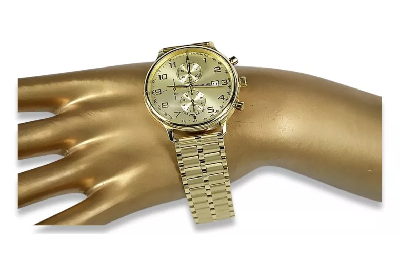 Жовтий 14k 585 золотий чоловічий годинник Geneve mw005y&mbw007y