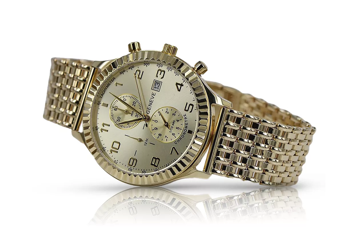 Итальянские желтые 14k 585 золотые мужские часы Geneve mw007y&mbw013y