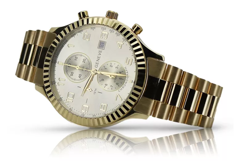 Reloj de oro para hombre Geneve ★ zlotychlopak.pl ★ Pureza de oro 585 333 Precio bajo!