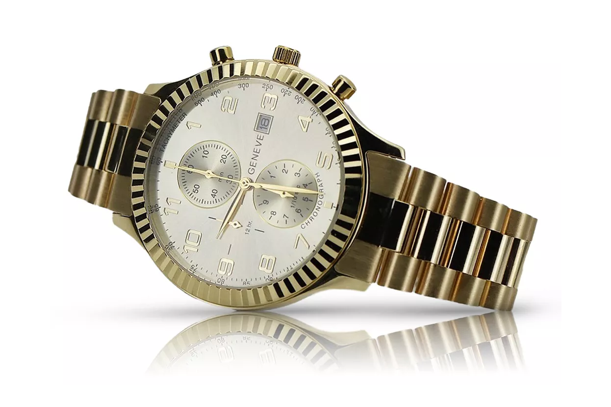 Złoty zegarek z bransoletą męski 14k Geneve mw007ydy&mbw015y