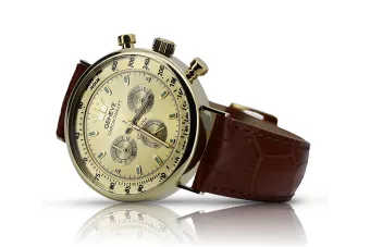 Zlaté elegantní hodinky na mužském popruhu 14k 585 Ženeve mw012y-y