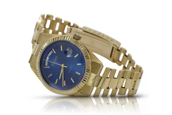 Yellow 14k 585 gold men's Geneve watch mw013ydb&mbw016y blue dial