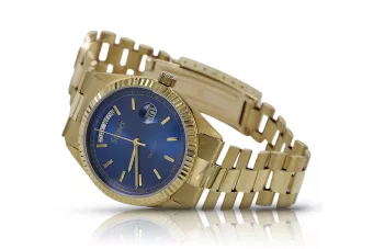 Жовтий 14k 585 золотих чоловіків Geneve Watch mw013ydb&mbw016y синя диаль