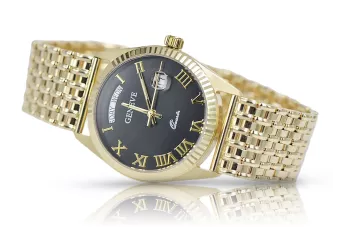 Желтый 14k 585 золотой мужской черный циферблат Geneve часы mw013ydbc&mbw013y