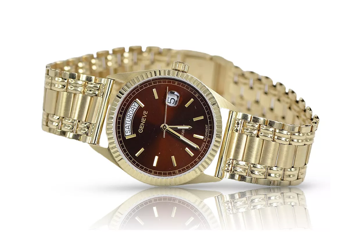 Gold men's watch Geneve ★ zlotychlopak.pl ★ Gold purity 585 333 Low Price!