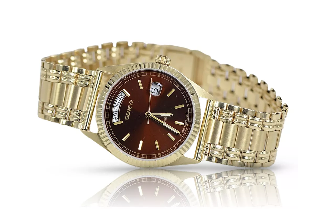 Złoty zegarek z bransoletą męski 14k włoski Geneve mw013ydbr&mbw006y