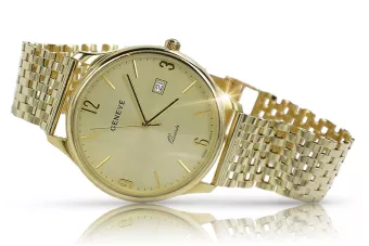 Италиански жълт 14k 585 златен мъжки часовник Geneve mw017y&mbw008y