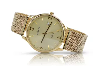 Жовтий 14k 585 золотий чоловічий годинник Geneve mw017y&mbw014y