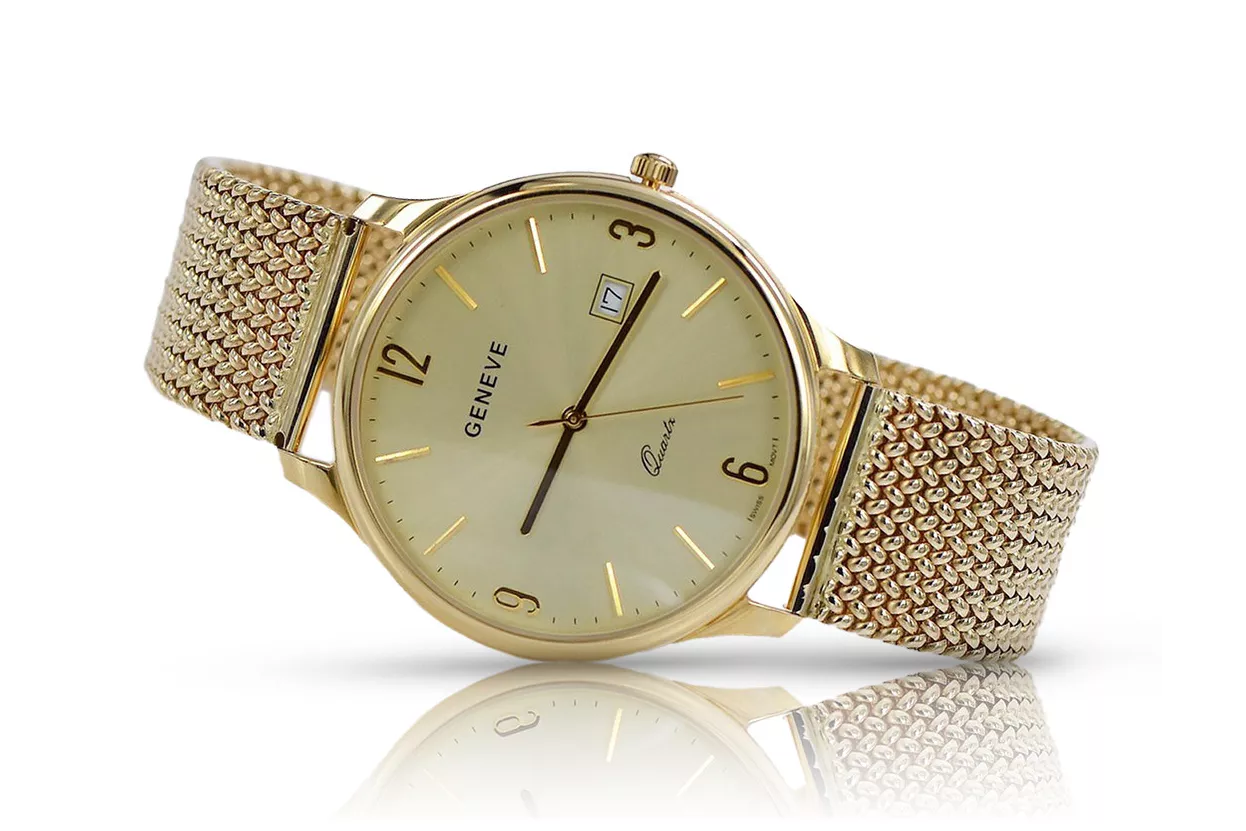 Złoty zegarek męski 14K Geneve, kwarcowy, włoski, 40mm | Zlotychlopak.pl