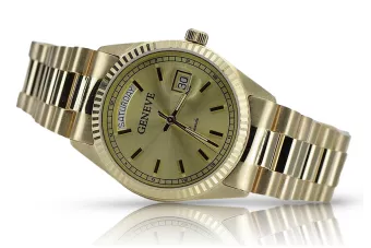 Желтые 14k 585 золотые мужские часы Geneve mw013ydy&mbw015y