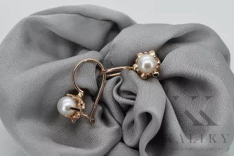 Sowjetische russische Ohrringe aus 14 Karat Roségold 585 Gold mit Perlen vepr003