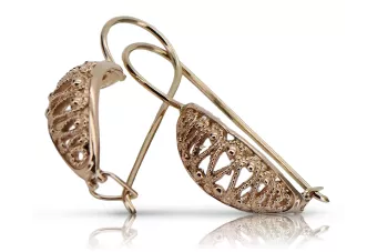 Русская роза розовая Советская 14к 585 золото СССР Винтаж Подвесные серьги ven154