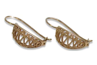 Русская роза розовая Советская 14к 585 золото СССР Винтаж Подвесные серьги ven154