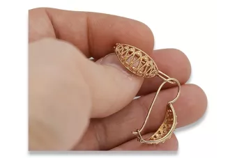 Rosa rusa rosa soviético 14k 585 oro URSS Vintage Pendientes colgantes ven154