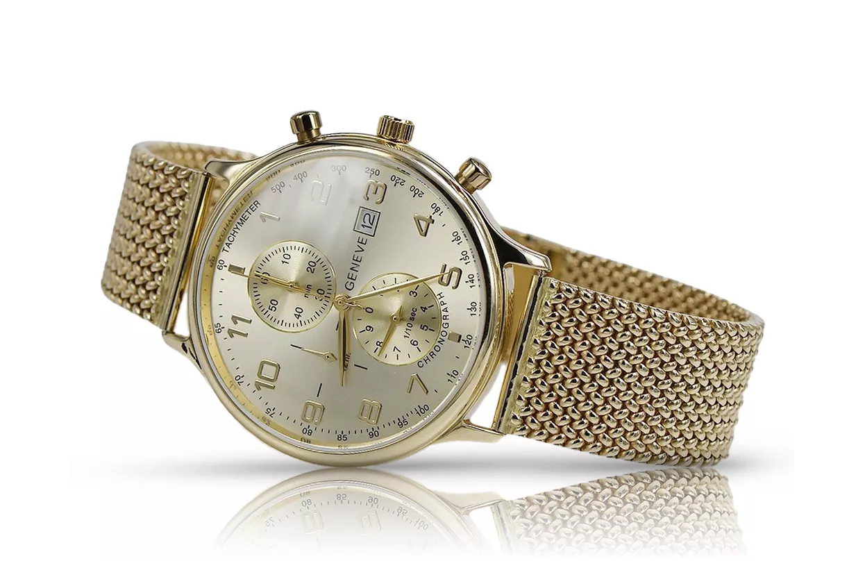 Жълт 14k 585 златен мъжки часовник Geneve mw005y&mbw014y