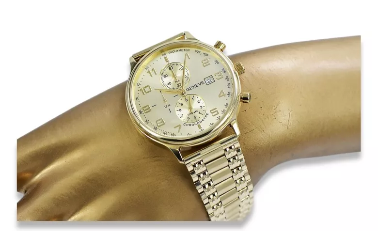 Желтые 14k 585 золотые мужские часы Geneve mw005ydg&mbw006y18cm