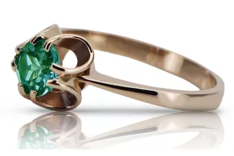 Kroužek z růžového červeného zlata 14k 585 s smaragdým Vrc348 vintage