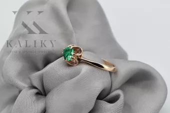 Kroužek z růžového červeného zlata 14k 585 s smaragdým Vrc348 vintage