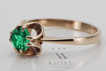 Kroužek z růžového červeného zlata 14k 585 s smaragdým Vrc348 vintage