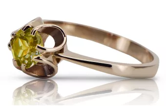 Kroužek z růžové červené zlato 14k 585 s peridotem Vrc348 vintage