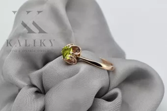 Kroužek z růžové červené zlato 14k 585 s peridotem Vrc348 vintage