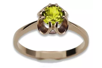 Kroužek z růžové červené zlato 14k 585 s peridotem Vrc348 vintage