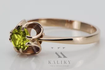 Kroužek z růžové červené zlato 14k 585 s peridotem Vrc348 vintage