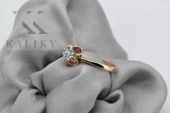 Kroužek z růžového červeného zlata 14k 585 s zirkonem Vrc348 vintage