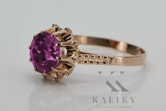 Rožinis raudonas 14k 585 aukso žiedas su Ametistu vrc045 Vintage