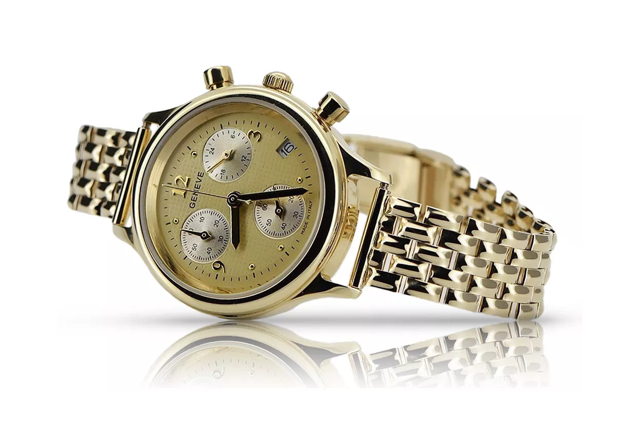 Златен мъжки часовник Geneve ★ zlotychlopak.pl ★ Gold чистота 585 333 Ниска цена!