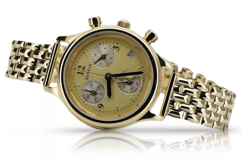 Złoty zegarek damski 14k 585 z bransoletą Geneve lw019y&lbw004y