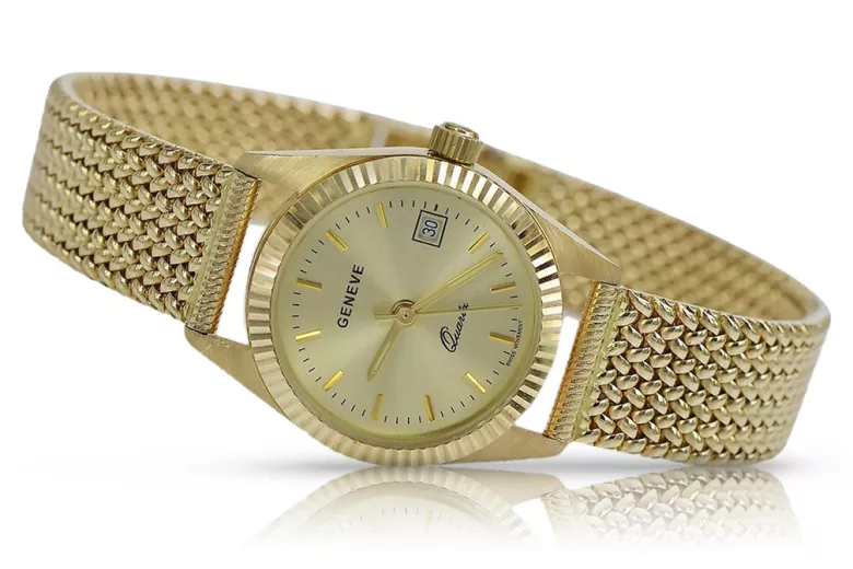 Montre Femme Italienne en Or 14K, Ronde 24mm, Quartz