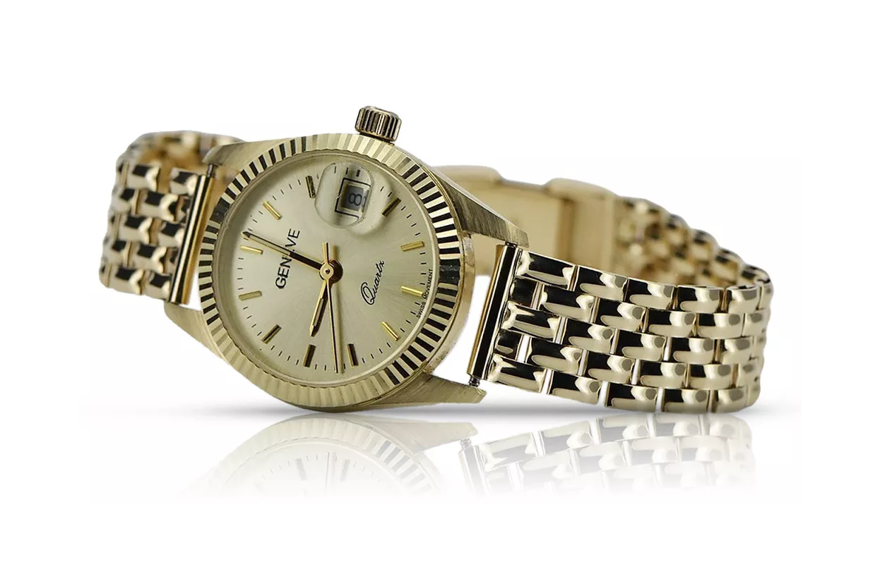 Złoty zegarek z bransoletą damską 14k włoski Geneve lw020ydy&lbw004y