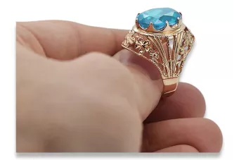 Pierścionek z różowego czerwonego złota 14k 585 z Akwamarynem vrc031 Vintage
