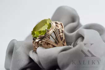 Prsteň z ružového červeného zlata 14k 585 s peridotem VRC031 Vintage