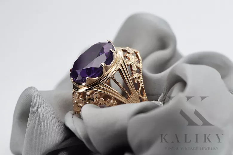 intage розовый розовый 14k золотой 585 Alexandrite кольцо VRC031R российский советский советский старинный стиль стиля арт-деко