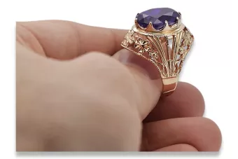 intage Rose Rosa 14k Gold 585 Alexandrite Ring VRC031R Russischer sowjetischer Weinlesekunst-Deko-Stil