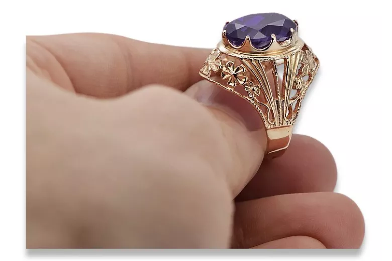 intum Rose Pink 14k Gold 585 Олександритовий кільце VRC031R Російський радянський старовинний стиль арт-деко