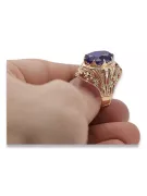 ارتفع ارتفع الوردي 14k الذهب 585 ألكسندريت الدائري VRC031R الروسية السوفيتية خمر الفن ديكو نمط