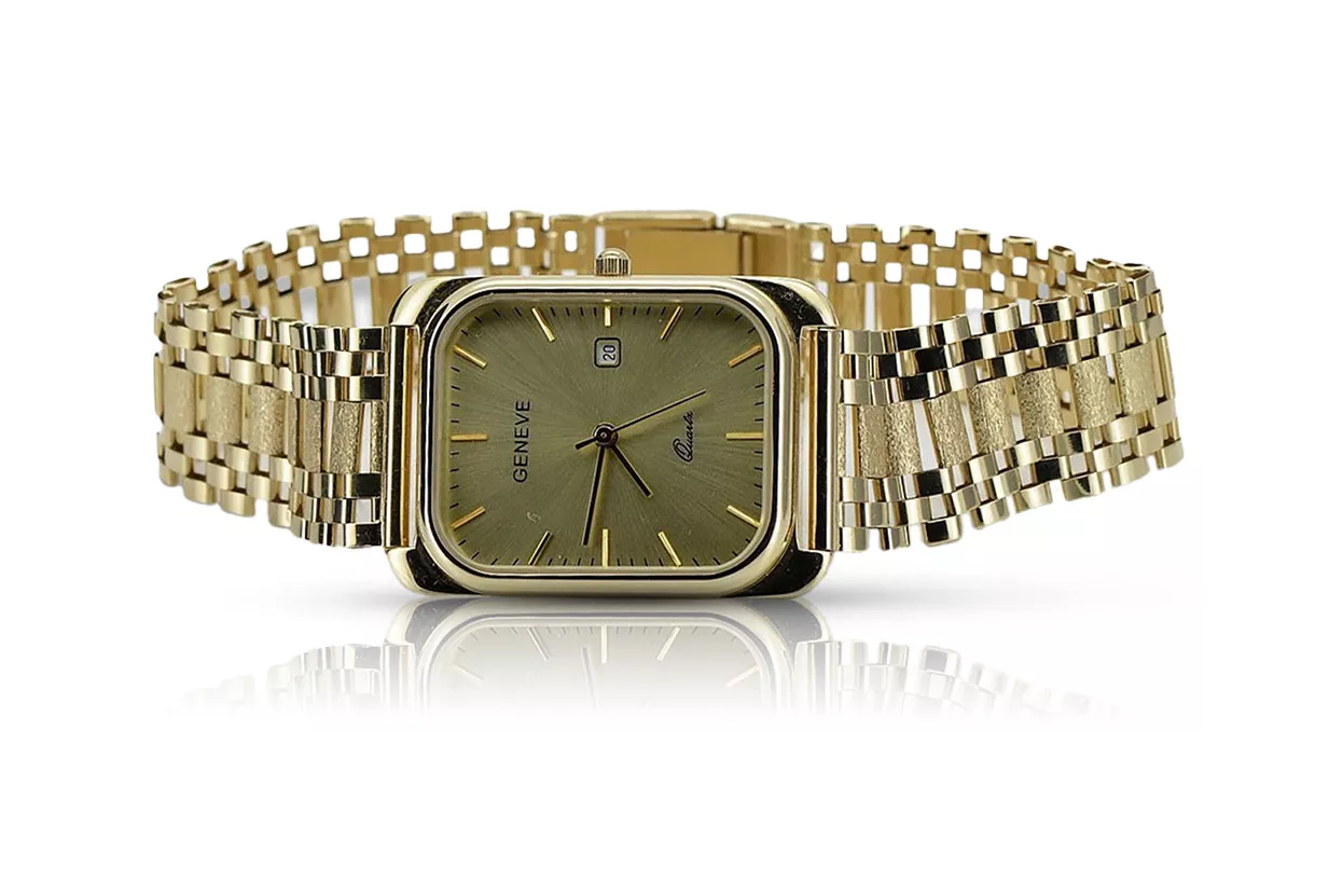 Gold men's watch Geneve ★ zlotychlopak.pl ★ Gold purity 585 333 Low Price!