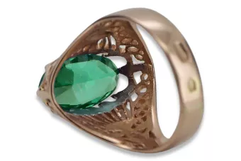 Rožinis raudonas 14k 585 aukso žiedas su Emeraldu vrc020 Vintage